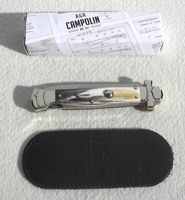 NEW A.G.A. CAMPOLIN 9" MALTESE BRAZILIAN HORN MODIFIED BAYONET BLADE NICKEL SILVER BOLSTERS- W/POUCH