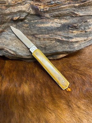 Geo. Schrade, Bridgeport, CT. Pull Ball Switch, Woodgrain Celluloid Scales, Works Great!