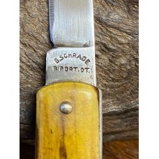 Geo. Schrade, Bridgeport, CT. Pull Ball Switch, Woodgrain Celluloid Scales, Works Great! Geo. Schrade, Bridgeport, CT. Pull Ball Switch, Woodgrain Celluloid Scales, Works Great!