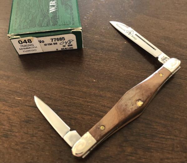 2004 Stamped - Case XX Fossilized Mammoth Ivory Tuxedo Knife -  I2156 SS - SN 48 - Scrolled Bolsters