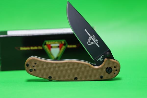Ontario RAT Model 2 Liner Lock Knife Coyote Brown Nylon (3" Black D2) 8830CB
