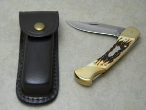 Uncle Henry Schrade + USA LB7 Staglon Bear Paw "Dixie Collection" Folding Lockback Knife & Pouch