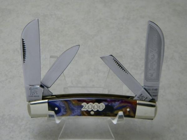 Bulldog Brand Germany Purple Swirl "Anno Domini 2000" Etch 4 Blade Congress Knife c.2000