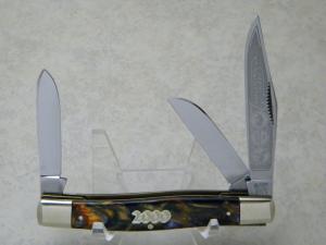 Bulldog Brand Germany Purple Swirl "Anno Domini 2000" Etch Stockman Knife c.2000