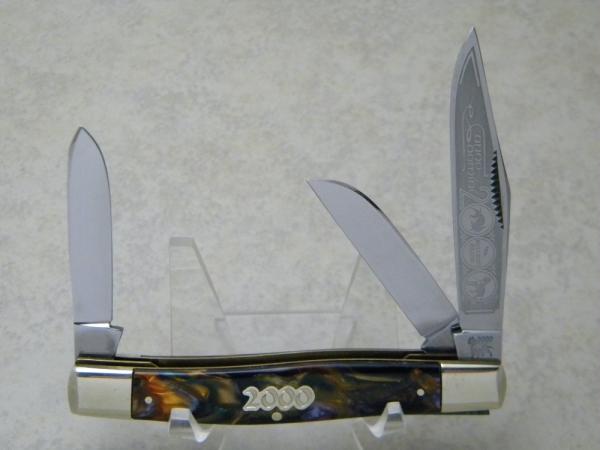 Bulldog Brand Germany Purple Swirl "Anno Domini 2000" Etch Stockman Knife c.2000