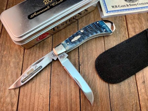 Case Tony Bose Designed Small Saddlehorn Mediterranean Blue Pocket Worn Rogers Jigged Bone 2005 CCC Case Tony Bose Designed Small Saddlehorn Mediterranean Blue Pocket Worn Rogers Jigged Bone 2005 CCC