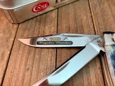 Case Tony Bose Designed Small Saddlehorn Mediterranean Blue Pocket Worn Rogers Jigged Bone 2005 CCC Case Tony Bose Designed Small Saddlehorn Mediterranean Blue Pocket Worn Rogers Jigged Bone 2005 CCC