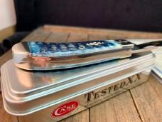 Case Tony Bose Designed Small Saddlehorn Mediterranean Blue Pocket Worn Rogers Jigged Bone 2005 CCC Case Tony Bose Designed Small Saddlehorn Mediterranean Blue Pocket Worn Rogers Jigged Bone 2005 CCC