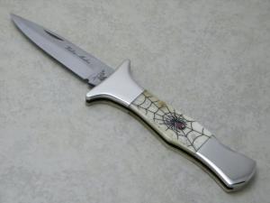 Frost Cutlery Surgical Steel Japan Scrimshawed Bone Black Widow Maker Lockback Knife