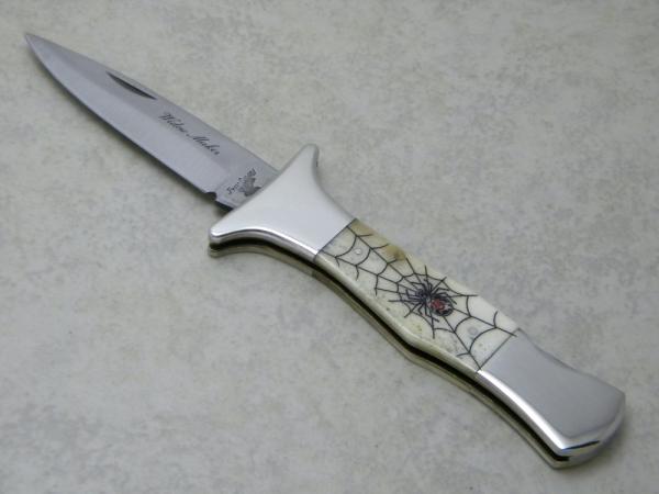 Frost Cutlery Surgical Steel Japan Scrimshawed Bone Black Widow Maker Lockback Knife
