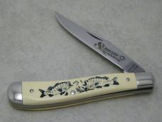 Schrade + USA SC503 Bass Scrimshaw Linerlock Slimline Trapper Farmers Jack Knife in Box Schrade + USA SC503 Bass Scrimshaw Linerlock Slimline Trapper Farmers Jack Knife in Box