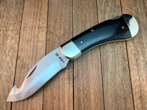 CAM III Gut Hook Lockback Black Micarta Seki Japan Made in the 1980’s