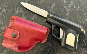 Rare Vintage Pistol Switchblade Knife, Made In Spain With Original Holster Sheath 