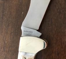 Genuine Stag - German Eye Manufactured Jim Bowie Lockback Knife - Solingen Germany - 4" Closed Genuine Stag - German Eye Manufactured Jim Bowie Lockback Knife - Solingen Germany - 4" Closed