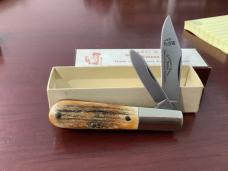 Orig Colonel Coon 2 Blade Barlow w/ Great Stag Handles & colonel coon blade etch & Orig Box