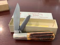 Orig Colonel Coon 2 Blade Barlow w/ Great Stag Handles & colonel coon blade etch & Orig Box