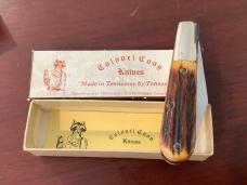 Orig Colonel Coon 2 Blade Barlow w/ Great Stag Handles & colonel coon blade etch & Orig Box