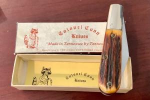 Orig Colonel Coon 2 Blade Barlow w/ Great Stag Handles & colonel coon blade etch & Orig Box