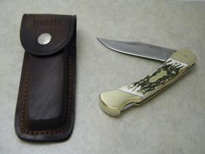 Uncle Henry Schrade + USA LB7 Staglon Bear Paw "Tennessee Collection" Folding Lockback Knife & Pouch