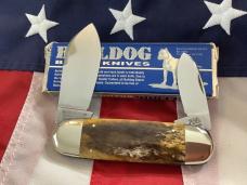 1995 Bulldog Brand HAND MADE Elephant Toe w/ Leopard Blade Etch +Bone Handles -NOS