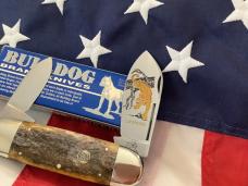 1995 Bulldog Brand HAND MADE Elephant Toe w/ Leopard Blade Etch +Bone Handles -NOS