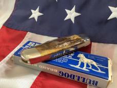 1995 Bulldog Brand HAND MADE Elephant Toe w/ Leopard Blade Etch +Bone Handles -NOS