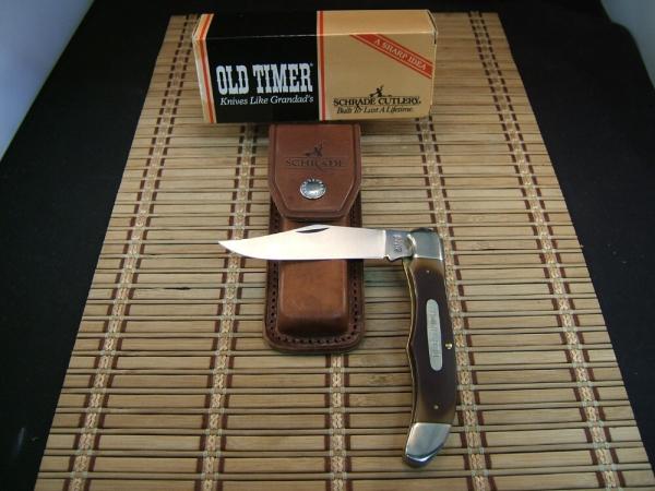 SCHRADE OLD TIMER 125OT MUSTANG VINTAGE USA MADE HIGH CARBON STEEL KNIFE AND ORIGINAL LEATHER SHEATH