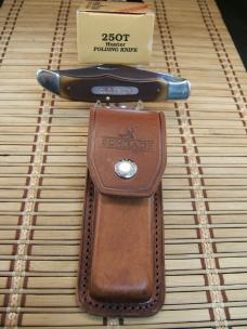 SCHRADE OLD TIMER 125OT MUSTANG VINTAGE USA MADE HIGH CARBON STEEL KNIFE AND ORIGINAL LEATHER SHEATH
