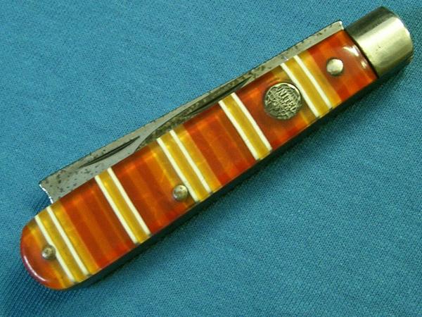 VINTAGE UNITED BOKER CANDY STRIPE HANDI RAZOR UC 122CS FANCY FOLDING POCKET KNIFE KNIVES OLD