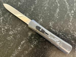 Vintage Concord Out The Front OTF Switchblade, Gray Handle, Marked ROSTFREI, Made In Italy, Unused 