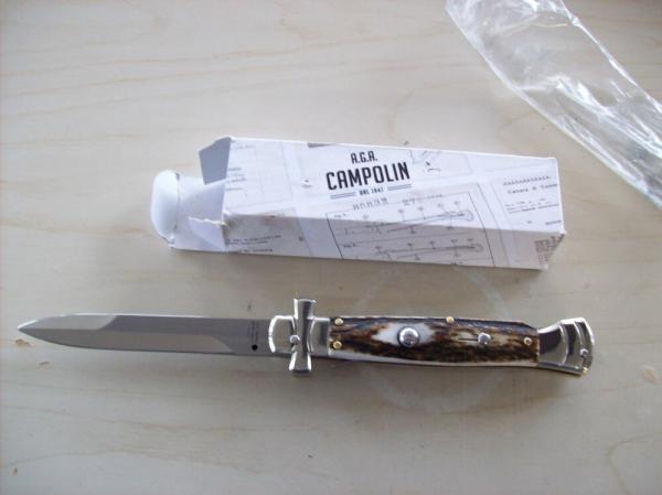 A. G. A. Campolin Lever Maltese Cross Bayonet Large 9 Incher Lockback W/Genuine Stag/Antler NIB A. G. A. Campolin Lever Maltese Cross Bayonet Large 9 Incher Lockback W/Genuine Stag/Antler NIB