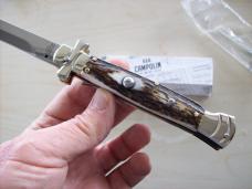 A. G. A. Campolin  Lever Maltese Cross Bayonet Large 9 Incher Lockback W/Genuine Stag/Antler NIB