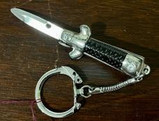 Miniature Switchblade Knife, Marked "HONG KONG", Black Checkered Handle, W/ Keychain, Unused Miniature Switchblade Knife, Marked "HONG KONG", Black Checkered Handle, W/ Keychain, Unused