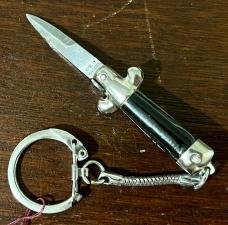 Miniature Switchblade Knife, Marked "STAINLESS STEEL" & "HONG KONG", Black Wrap, W/ Keychain, Unused Miniature Switchblade Knife, Marked "STAINLESS STEEL" & "HONG KONG", Black Wrap, W/ Keychain, Unused