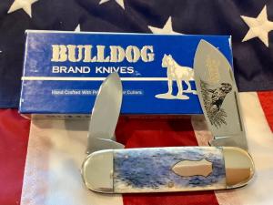 1998 Bulldog Brand HAND MADE / Hammer Forged Elephant Toe w/ Bluetick Coonhound Dog Blade Etch - NOS