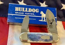 1998 Bulldog Brand HAND MADE / Hammer Forged Elephant Toe w/ Bluetick Coonhound Dog Blade Etch - NOS 1998 Bulldog Brand HAND MADE / Hammer Forged Elephant Toe w/ Bluetick Coonhound Dog Blade Etch - NOS
