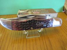 Case XX 2001 Cranberry Bone Silver Script Folding Hunter Pattern # 6265 SS