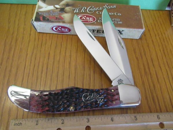 Case XX 2001 Cranberry Bone Silver Script Folding Hunter Pattern # 6265 SS