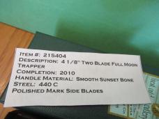 Canal Street Cutlery 2010 Smooth Sunset Bone Full Moon Trapper Item # 215404 Serial #12