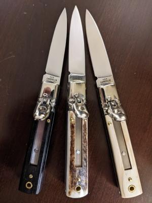 AGA CAMPOLIN SLIM LEVERLOCK 15CM 6" TRIO...STAG, BRAZILIAN HORN, EBONY WOOD