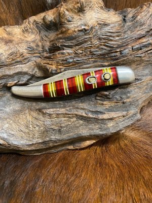 Hammer Brand, USA., 1 Blade Toothpick Automatic Knife, Candy Stripe Scales, 4 5/16"