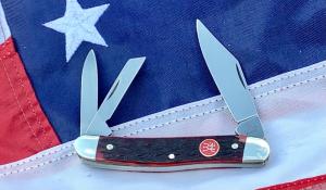 J A Henckels 3 Blade Whittler Knife w/ Great Dark Red Bone Handles! Orig Box - NOS
