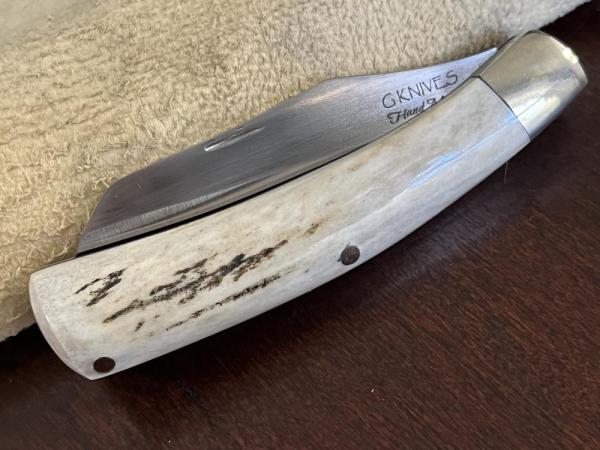Folding wharncliffe humpback, stag scales, THICK AEB-L stainless blade/spring, NS liners & bolsters
