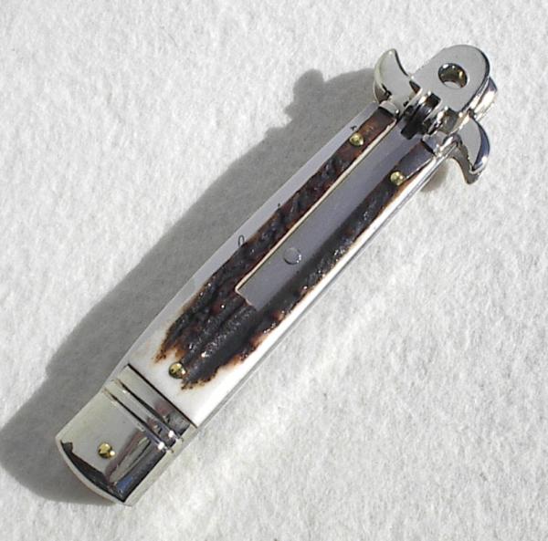 NEW AKC ITALIAN LEVERLETTO 8" GENUINE STAG WITH NEW MODIFIED BAYONET BLADE NICKEL SILVER BOLSTERS 