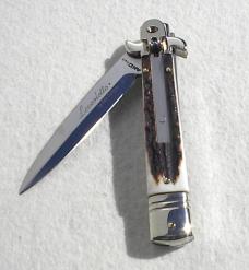 NEW AKC ITALIAN LEVERLETTO 8" GENUINE STAG WITH NEW MODIFIED BAYONET BLADE NICKEL SILVER BOLSTERS 