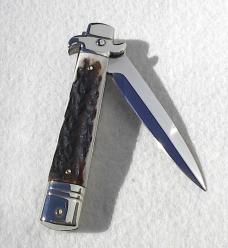 NEW AKC ITALIAN LEVERLETTO 8" GENUINE STAG WITH NEW MODIFIED BAYONET BLADE NICKEL SILVER BOLSTERS 