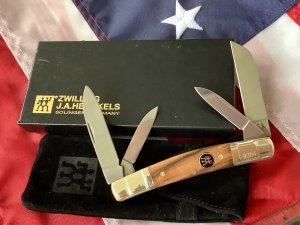 J A Henckels Congress Knife w/ Great GunStock Walnut Handles - NOS in Orig Box +leather pouch & COA