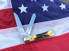 Case XX 1989, 2 Blade Trapper w/ African Lion Blade Etch, Great Deer Stag Handles & Scrolled Bolster