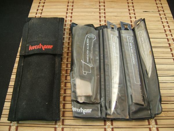 KERSHAW KAI JAPAN COMPLETE SET OF VINTAGE INTERCHANGABLE BLADES KNIFE SET IN GOOD USED CONDITION.