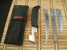 KERSHAW KAI JAPAN COMPLETE SET OF VINTAGE INTERCHANGABLE BLADES KNIFE SET IN GOOD USED CONDITION.